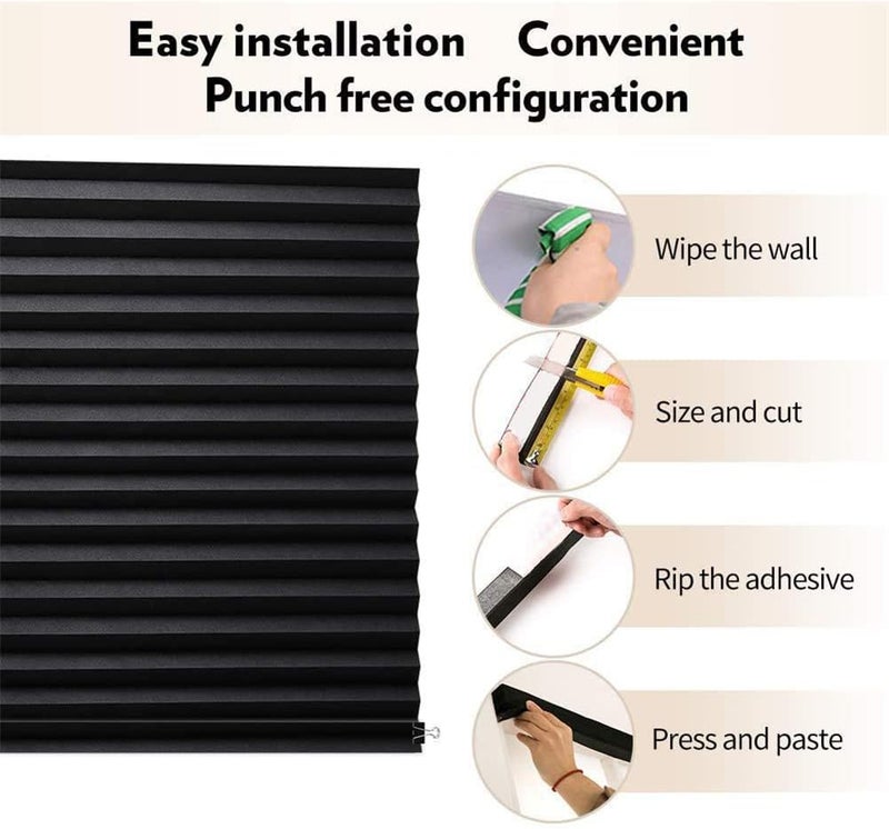 Jlong Blackout Blinds for Windows Cordless Blinds Temporary Shades Blinds No Drill Mini Blinds Black Out Blinds for Window of Bedroom,Bathroom,Kitchen Office (Black-high Shading, 35.4 * 59"(90 * 150cm)) - Image 5